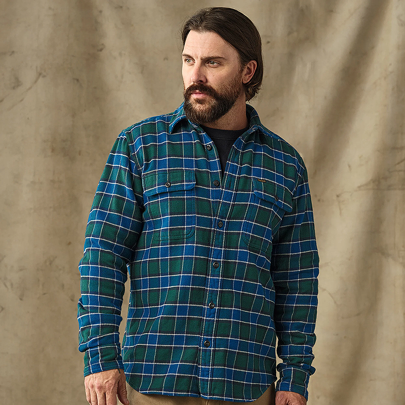Vintage Flannel Work Shirt, Blue/Green Plaid