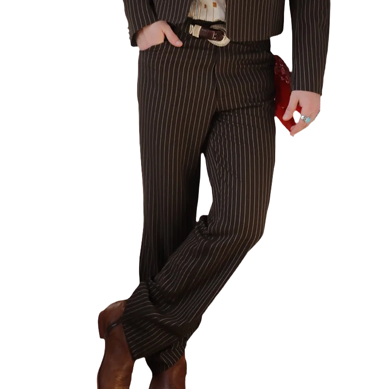 H Bar C Western Pants "Bakersfield" in brown pinstripe with a belt and shoes