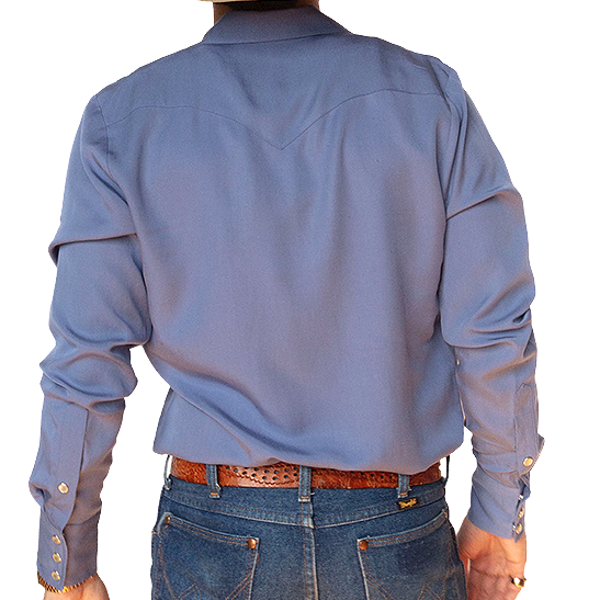 Person wearing a blue western shirt