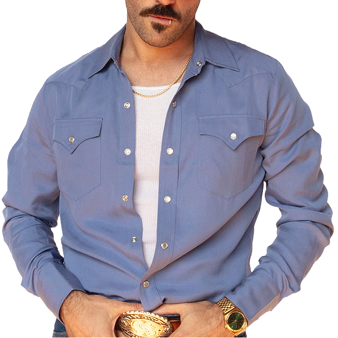 Man wearing a blue western shirt