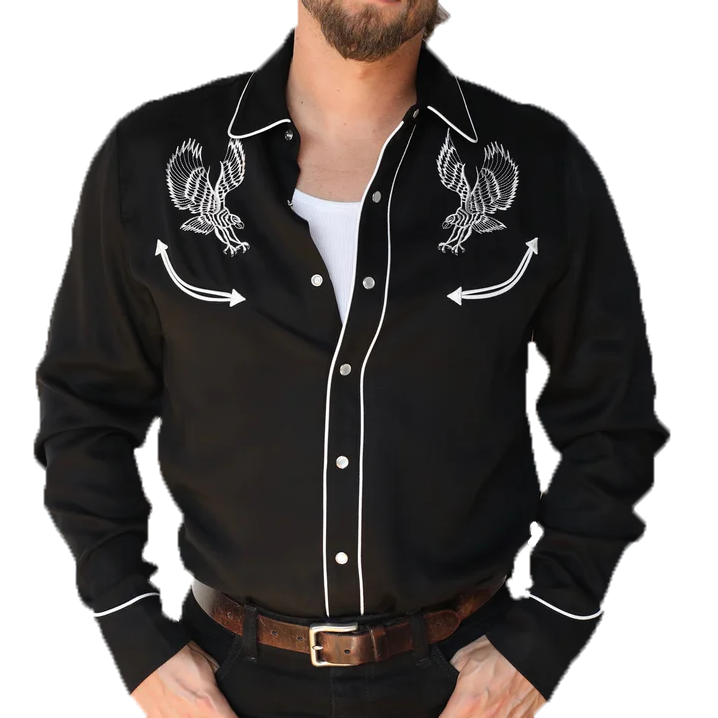 Double Eagle Embroidered Western Shirt, Black XXX-Large