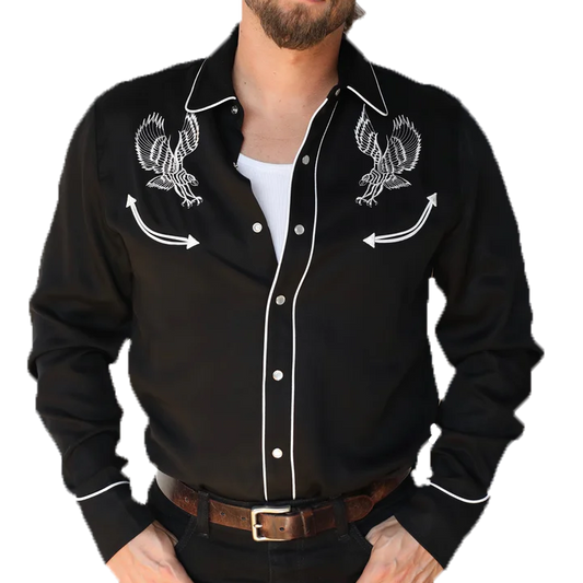 H Bar C Double Eagle Embroidered Western Shirt in black.