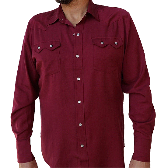 Man wearing a maroon H Bar C western shirt