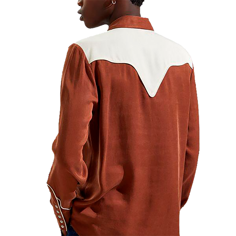 Brown and white western shirt seen from the back