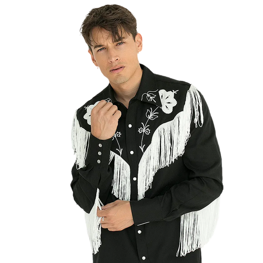 Taos Fringe Shirt, Black'n'White