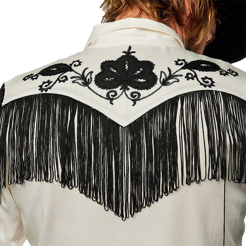 White western shirt with black fringe and embroidery