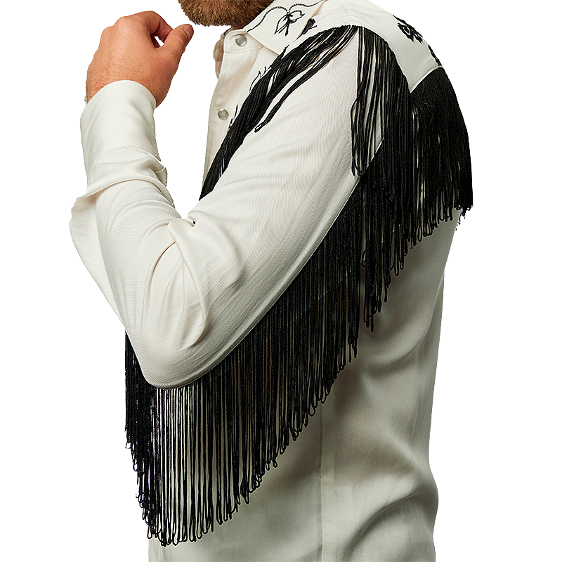 White western shirt with black fringe and embroidery